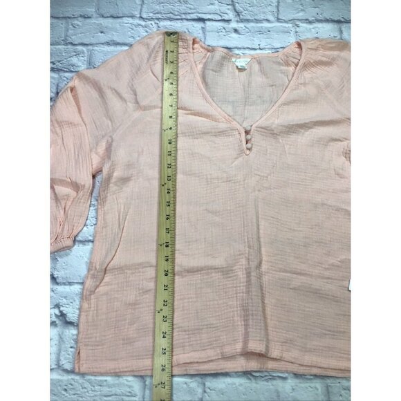 CASLON Long Sleeve Lightweight Gauze Blouse Balloon Sleeves V-Neck Pink Medium - Picture 5 of 7